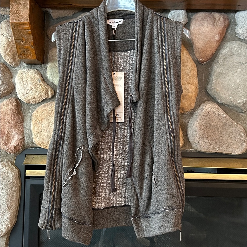 Neon Buddha Open Front Metal Zipper Accents Moto Vest, Size M-L, NWT
